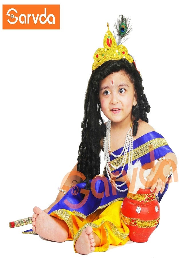 Sarvda Brocade Shree Krishna Dress For Baby Boy & Radha Dress For Girls | Janamashtami Dress | Fancy Dress Costume With Accessories Dhoti, Dupatta, Mukut Flute Complete Set, Ethnic Wear - Image 5